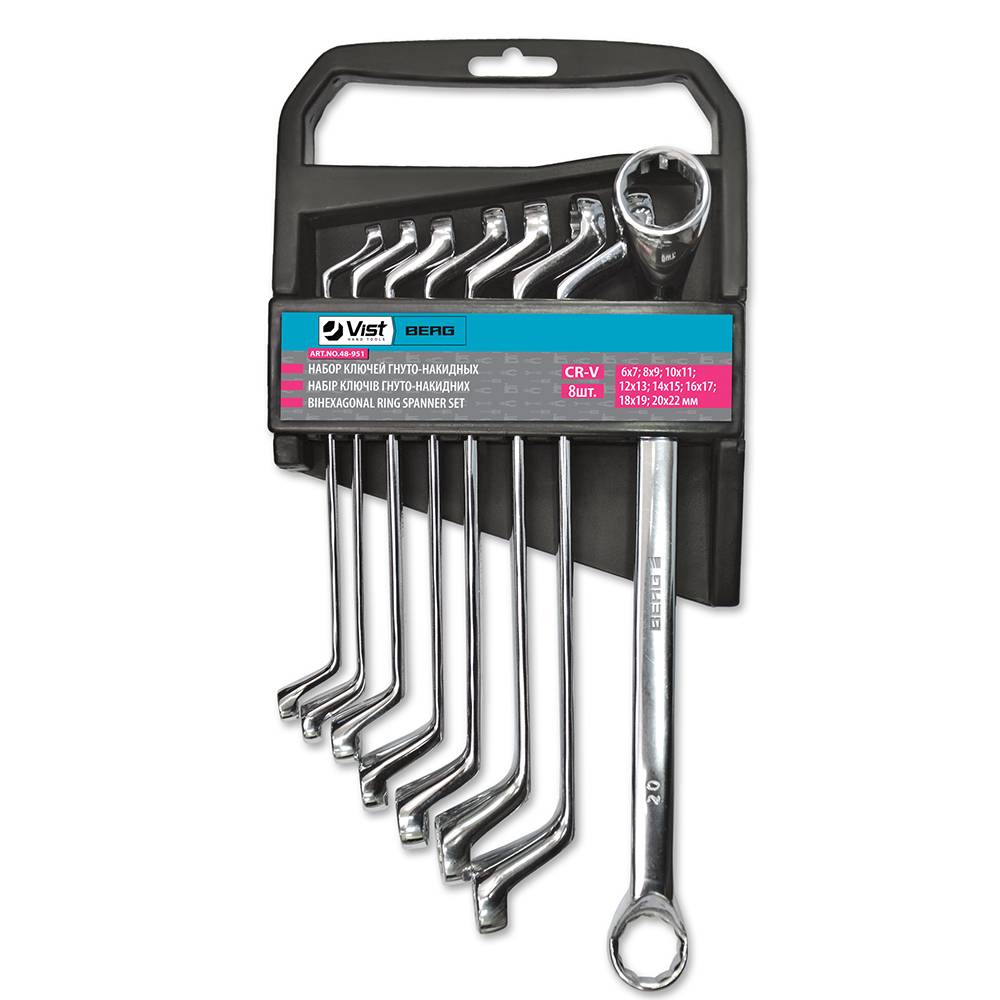 Набір ключів гнуто-накидних, Cr-V, 8 шт. (6-22 мм) Berg | 48-951