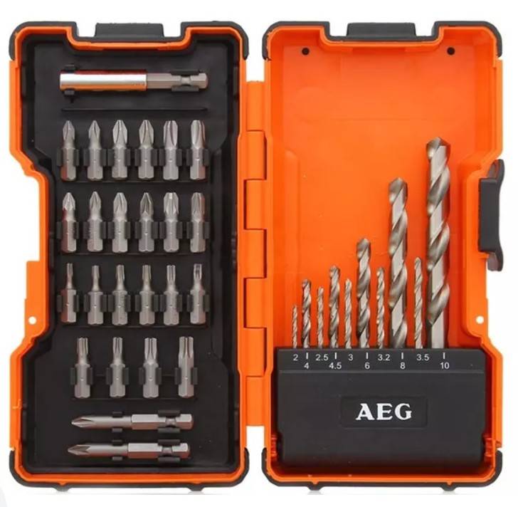 Набір біт та свердл по металу AEG (35шт), пластиковий кейс