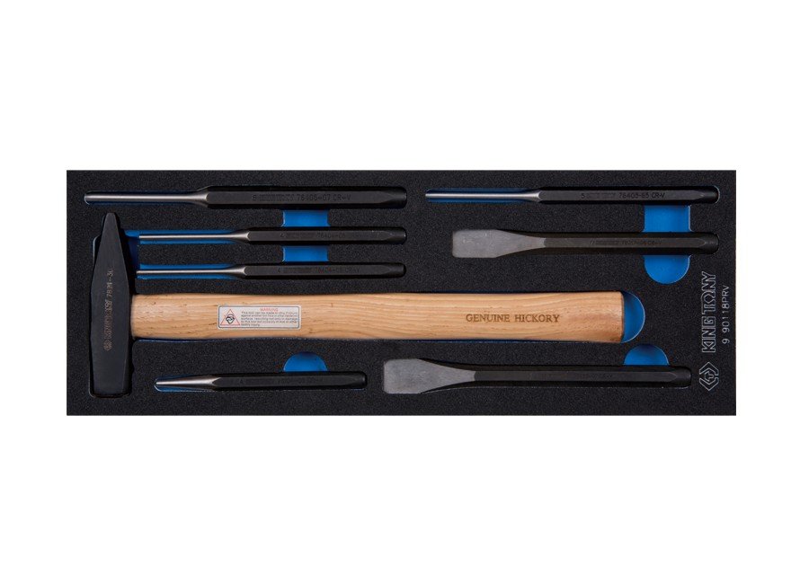 KING TONY Набор ударных инструментов молоток, зубила, выколотки и керн 8 предметов (EVA ложемент) | 