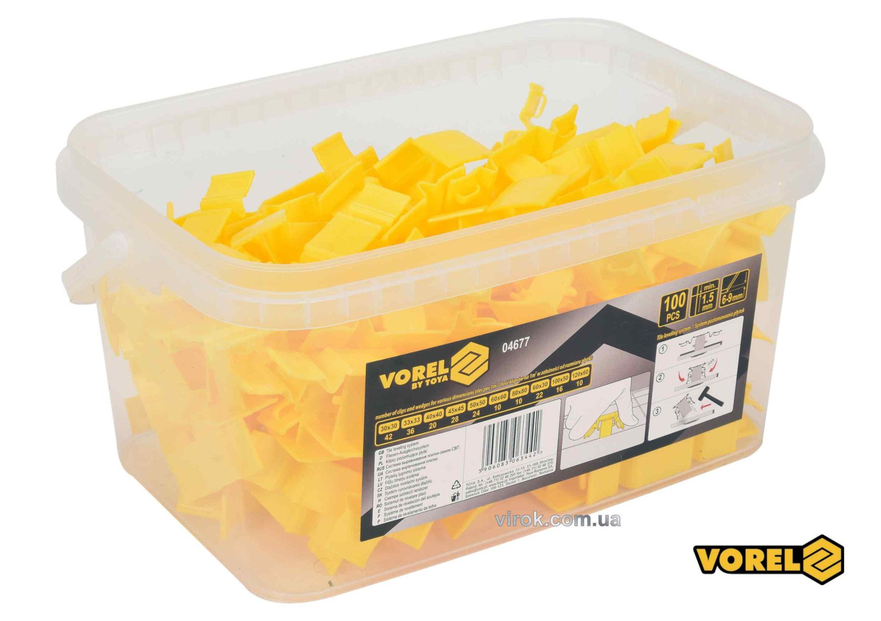 VOREL Кліпси для викладання керамічної плитки : 1.5 мм. h= 6-9 мм. 100 шт.  | 04677