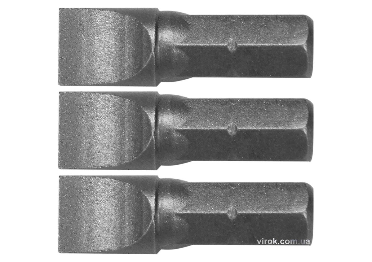 STHOR Насадка викруткова : шліц SL8 x 25 мм, HEX 1/4", Cr-V, 3 шт (DW) | 65483