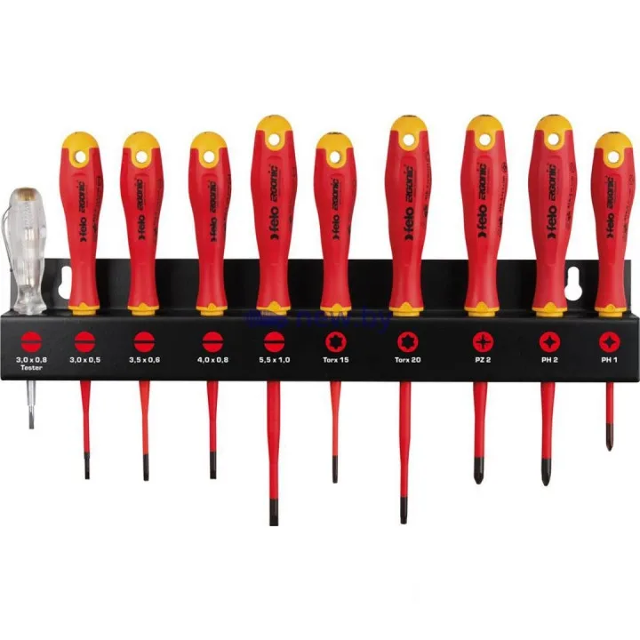 Набір викруток FELO ERGONІC E-SLIM 1000V VDE 0680 + настінний тримач,CrMoV сталь 41391093