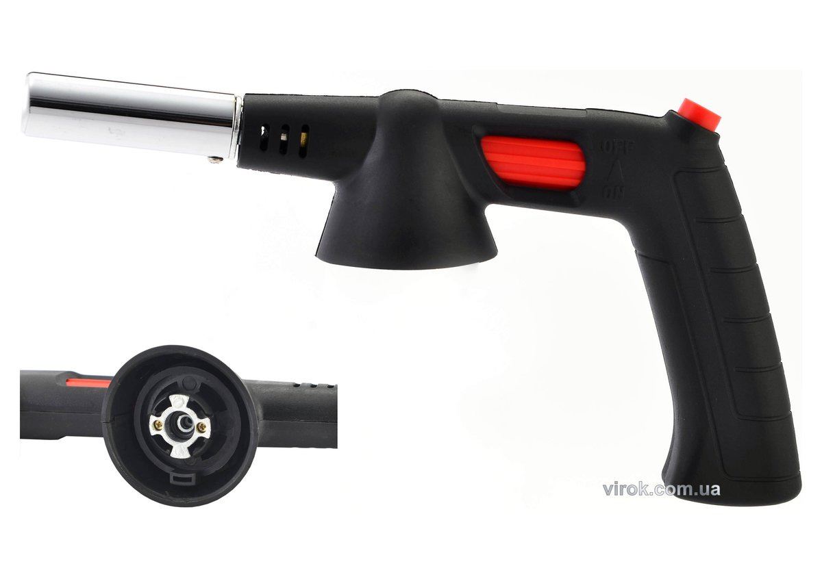 VIROK Пальник газовий з цанговим (швидким) з'єднанням з ручкою, п'єзо запал, керамічне сопло | 44V18