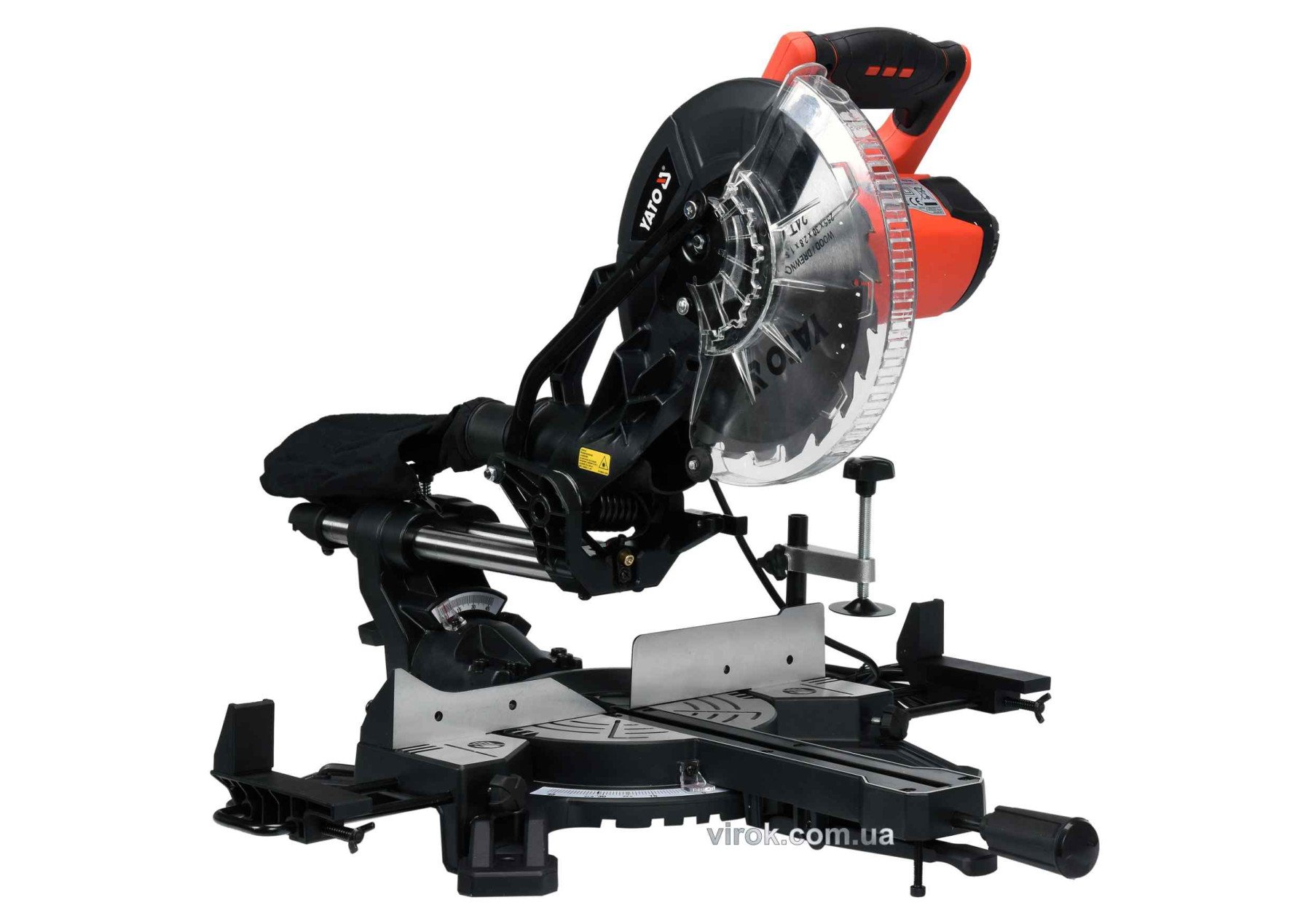 YATO Пила торцьовальна з лазером і протяж.YATO:P=1.8кВт,диск Ø=255/30мм,5000 об/хв,гл.різу 0°/45°-80