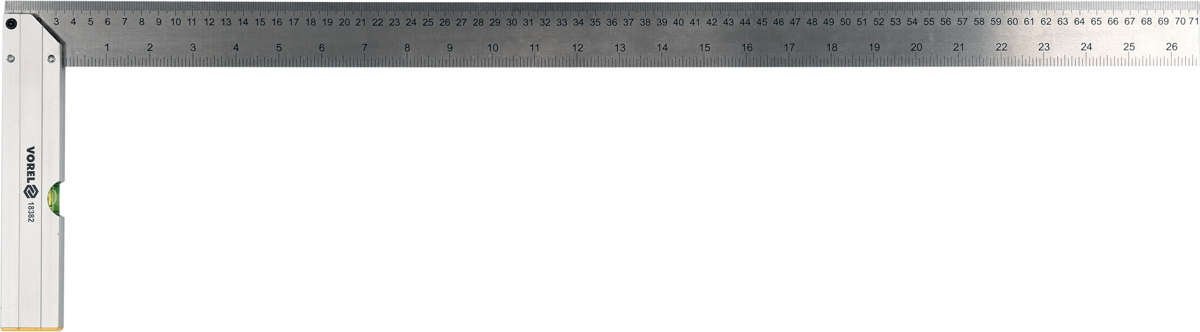VOREL Кутник з рівнем : L= 700 мм/26.5", метрична і дюймова шкали, алюміній + сталь  | 18382