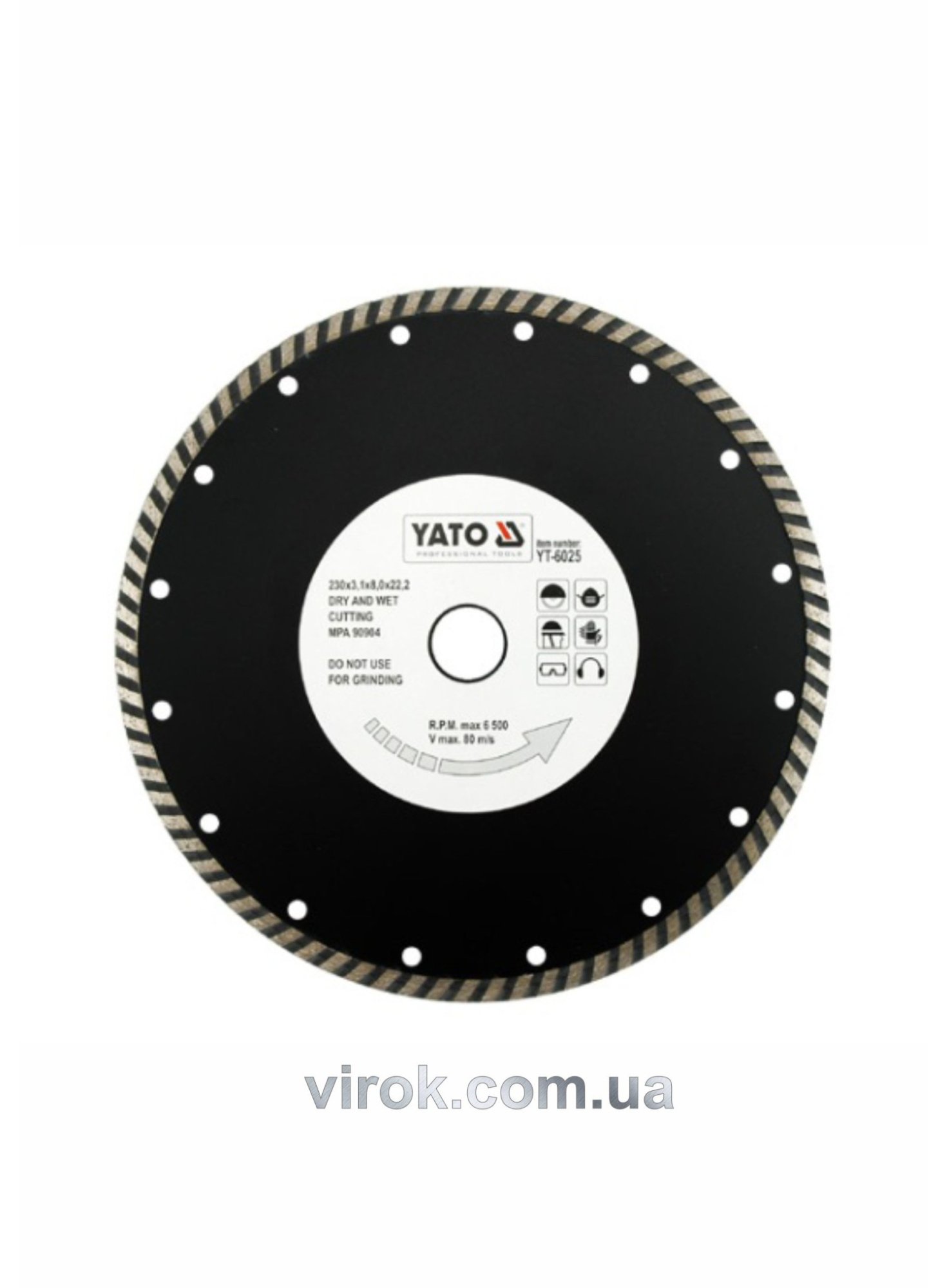 YATO Диск алмазний турбо YATO : "TURBO" Ø= 230x8,0x22,2 мм. H= 3,1 мм  | YT-6025