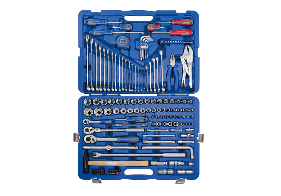 KING TONY Набір інструментів універсальний 143 од. 1/4"+1/2"+3/8" 12-ті гранні в пластиковому кейсі