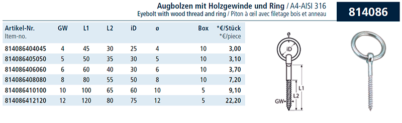 Кільцеподібний болт з дерев'яною різьбою та кільцем