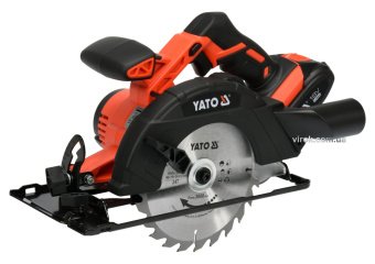 YATO Пила дискова ручна акумуляторна YATO Li-Ion, 18В, 2АГод для диска Ø=165/16мм з зарядн. пристроє