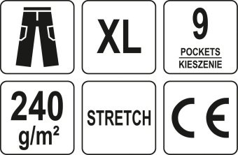 YATO Штани робочі чорні YATO, розм XL; 9 киш 64%- поліестер, 34%- бавовна, 2%-еластан, відсвічув вст