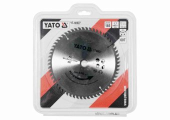 YATO Диск пиляльний по ПВХ YATO: Ø=185х2.5x20 мм, 60 зубців, R.P.M до 9000 1/хв  | YT-60627