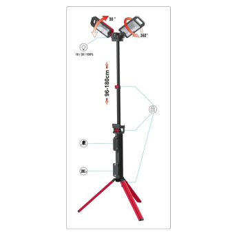 YATO Прожектори 2 шт. 2828 SMD-діодні YATO: акумул. 4,7 В, 500-5000 Lm, на штативі h= 95-140 см  | Y