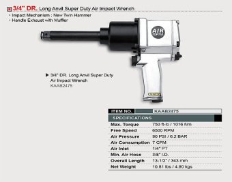 Пневмогайковерт TOPTUL 3/4" 1016N/m 6500 об/мин KAAB2475