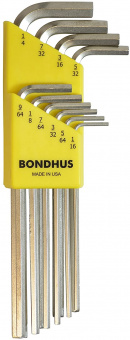 BONDHUS Набор дюймовых ключей шестигранных 10 шт; 1/16-1/4"; хромированных, удлиненных