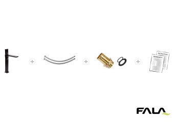 FALA Змішувач води для умивальника високий "NOIR 2" з кульовим регулятором, латунний корпус  | 75886