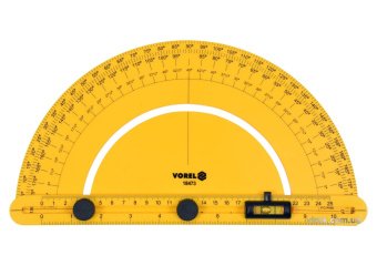VOREL Транспортир з шкалою 0-180º і рухомим рівнем l=250 мм, з блокувальними гвинтами  | 18473