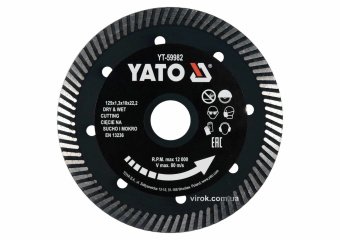 YATO Диск відрізний алмазний по гресу,кераміці "TURBO" YATO Ø=125x1.3x10x22.2мм,в мокрому і сухому р