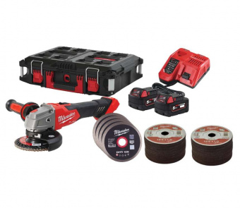 Шліфмашина кутова акумуляторна, M18 FSAG125XB100P-502P, Ø125мм (+2набори дисків,зар.пр.,2акум.Х5Аг,к
