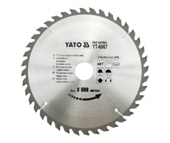 YATO Диск пиляльний победітовий по дереву YATO: 210х30x3.2x2.2 мм, 40 зубців, R.P.M до 8000 1/хв  | 
