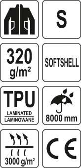 YATO Куртка робоча SOFTSHELL з прикріпн капюшоном YATO розм S, чорна, 3 кишені, 96% поліест і 4% спа