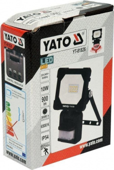YATO Прожектор з SMD-діодним випром.і датчиком руху YATO: 10 Вт, 230В, 900 лм,кут-120°, 14 діодів (D