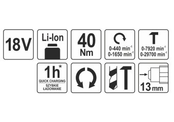 Шуруповерт-дриль ударний акумул. YATO: 18 В, крутн.мом.- 40 Нм, патрон Ø≤13 мм (БЕЗ АКУМУЛЯТОРА) [5]