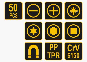 VOREL Набір викруток і викруткових насадок : Cr-V, 50 шт  | 60780