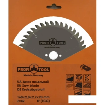 Диск пильный универсальный 160х2.8х2.2х20 мм, Z=42, форма зуба TF (TCG), поперечный рез PROFITOOL