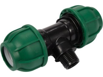 Трійник сполучний водяних пластикових труб 2x 25мм- зовн. різьб G1/2" FLO поліпропіл, для тиску 1MPa