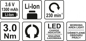 YATO Викрутка акумуляторна YATO Li-Ion, 1.3 АхГод, 3.6 В; F=3 Nm, зі змінним корпусом  | YT-82760