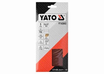 YATO Папір шліфувальний з липучкою YATO: 93 х 187 мм, Р80, до YT-82230, 5 шт  | YT-83802