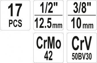 YATO Набір екстракторів YATO : квадрат-1/2" 3/8", CrV і CrMo, для видалення зломаних гвинтів. 17 Од.