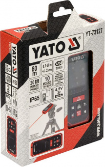YATO Дальномір лазерний YATO, 10 режимів,з діапазоном 0.2- 60 м, похибка ±2 мм, 20 вимірів в памяті 