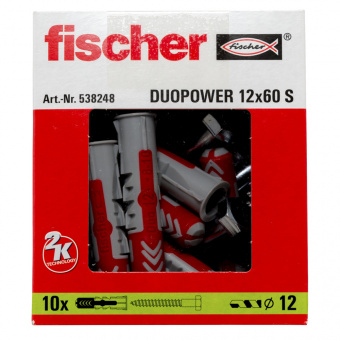 Fischer Дюбель DUOPOWER 12x60 S с шестигранным шурупом 8 х 80