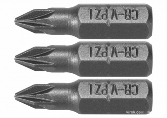 STHOR Насадка викруткова : Pozidriv PZ1 x 25 мм, HEX 1/4", Cr-V, 3 шт (DW) | 65470