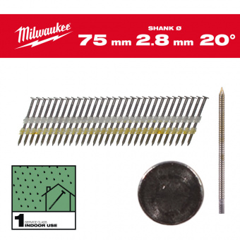 MILWAUKEE Цвяхи 15G, 20°/75мм, (2000шт.) | 4932492588