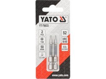 Насадка викруткова YATO TORX T20 х 50 мм. HEX 1/4", покрита нікелем, 2 шт.[10]