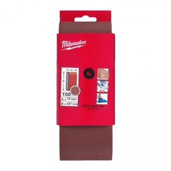 MILWAUKEE Шлиф. лента 75х457 зерно 100 (5 шт/упак) | 4932480549