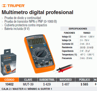 MUT-39 Truper Тестер, Мультиметр, Profi, + транзистор тест