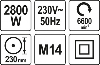 YATO Шліфмашина кутова мережева YATO: P= 2800 Вт, Ø= 230 мм, 6600 об/хв  | YT-82110