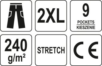 YATO Штани робочі чорні YATO, розм XXL; 9 киш 64%- поліестер, 34%- бавовна, 2%-еластан, відсвічув вс