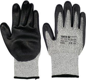YATO Рукавиці робочі захисні від порізів (HPPE) YATO покриті чорним поліуретаном, розмір 10  | YT-74