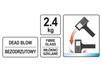 YATO Молоток безінерційний YATO: з гумовим обухом 140х75х75 мм, m=2.4кг, скловолоконна ручка l=495 м