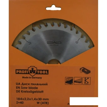 Диск пильный по дереву 184х2.2х1.4х30 мм, Z=40, зуб W (ATB), продольный+поперечный рез PROFITOOL