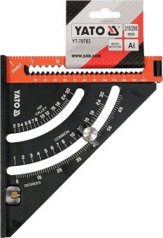 YATO Кутник алюмінієвий зі стопкою- 140 мм, 90°-45°-45° YATO l= 210/290 мм з транспортиром  | YT-707