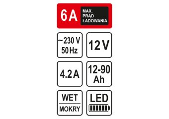 STHOR Зарядний пристрій акумул-ів 12 В ємність 12-90 АГод, макс. струм- 6 А від емережі 230 В.  | 82