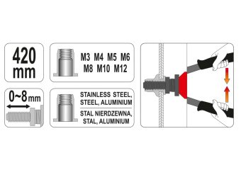 YATO Заклепочник дворучний YATO для нітогайок М3; М4; М5; М6; М8; М10; М12; l=420 мм в футлярі  | YT