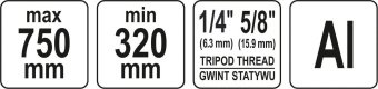 YATO Штатив тринога YATO телескоп (3 секціі) . кріплення 5/8", з штангою 14 cм. H= 32-75 cм. алюміні