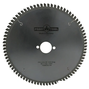 Диск пильный по дереву 216х2.8х1.8х30 мм, Z=80, форма зуба Wneg (ATBneg), поперечный рез PROFITOOL