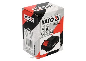 YATO Акумулятор Li-Ion YATO : 18 В, 2.0 А/Год, тривалість заряджання- 1 год  | YT-82842